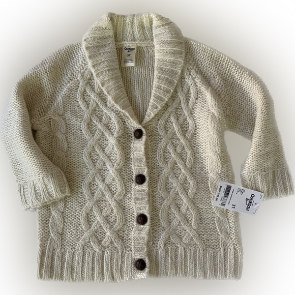 OSH KOSH-NWT-GIRLS-3T cream shawl collar cardigan sweater gold thread - Picture 1 of 5